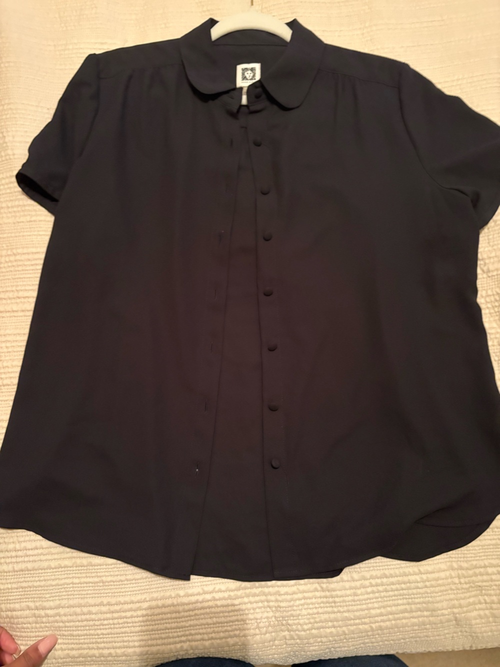 Anne Klein Black Short-Sleeve Button-Front Blouse